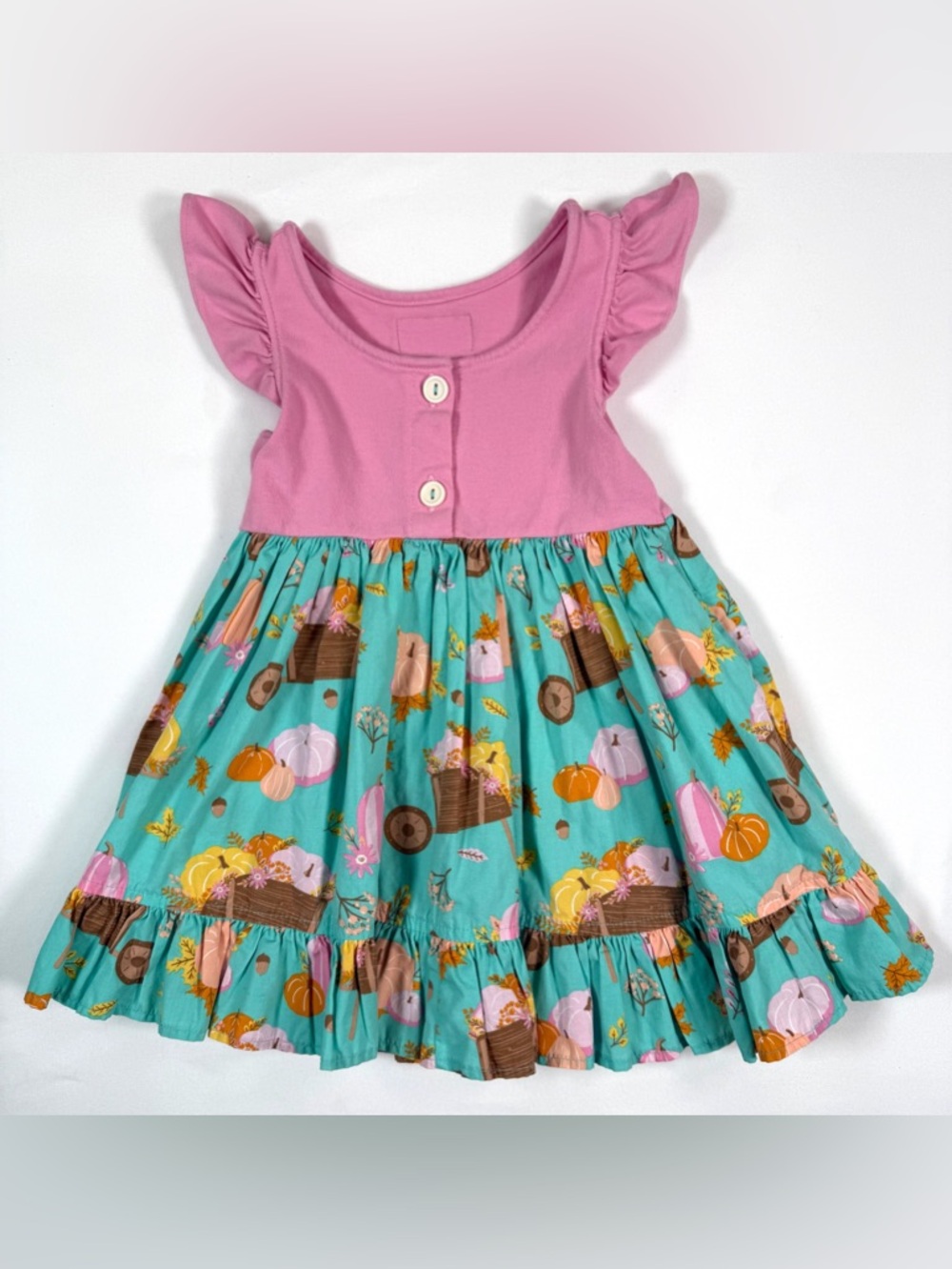 ELANOR ROSE Toddler Dress Size 2 Pumpkin Fall Print Ruffle Sleeve Boutique Dress